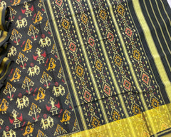 Black Narikunj Tissue Border patola Saree - SindhoiPatolaArt
