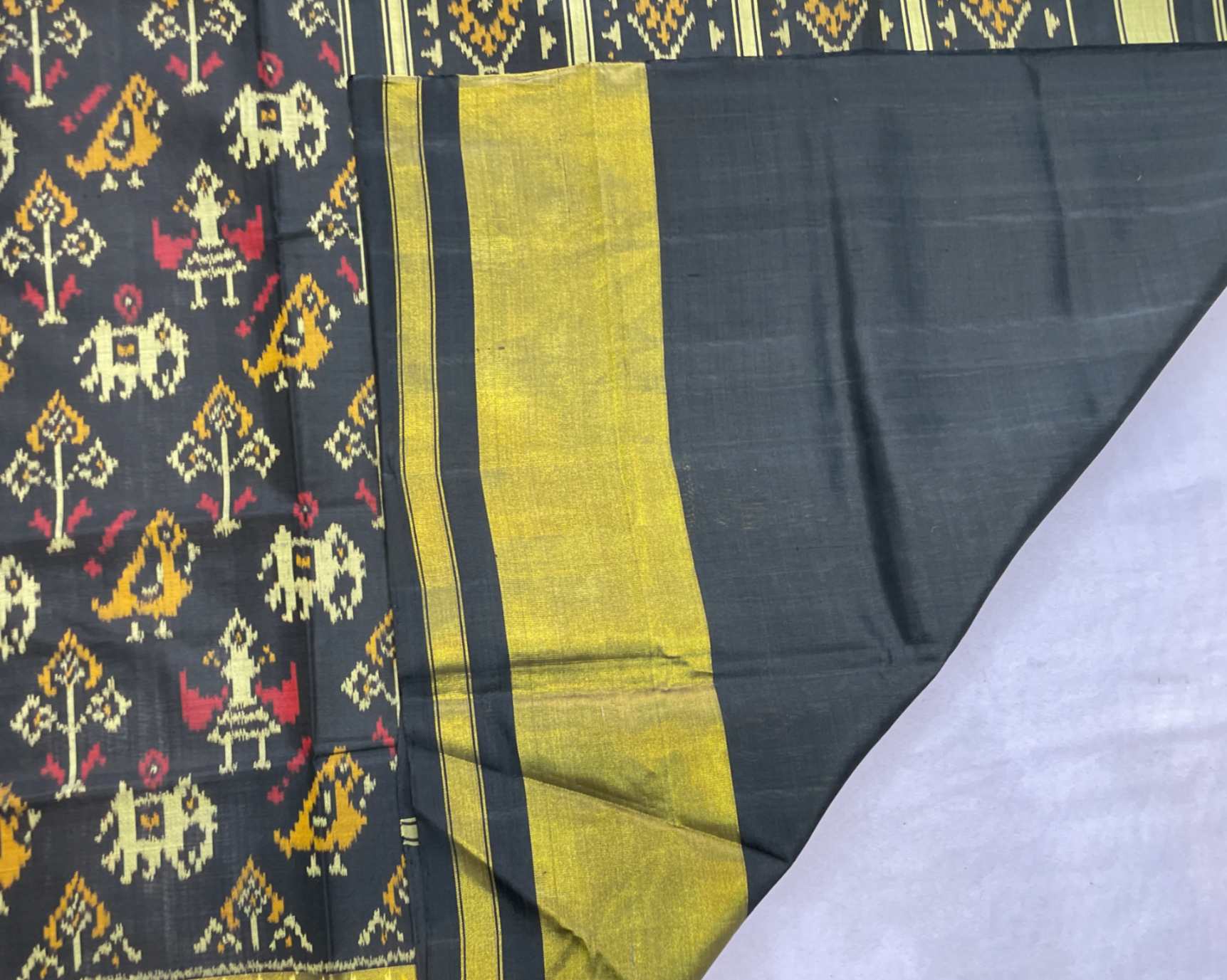 Black Narikunj Tissue Border patola Saree - SindhoiPatolaArt