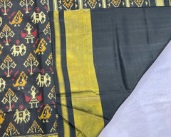 Black Narikunj Tissue Border patola Saree - SindhoiPatolaArt