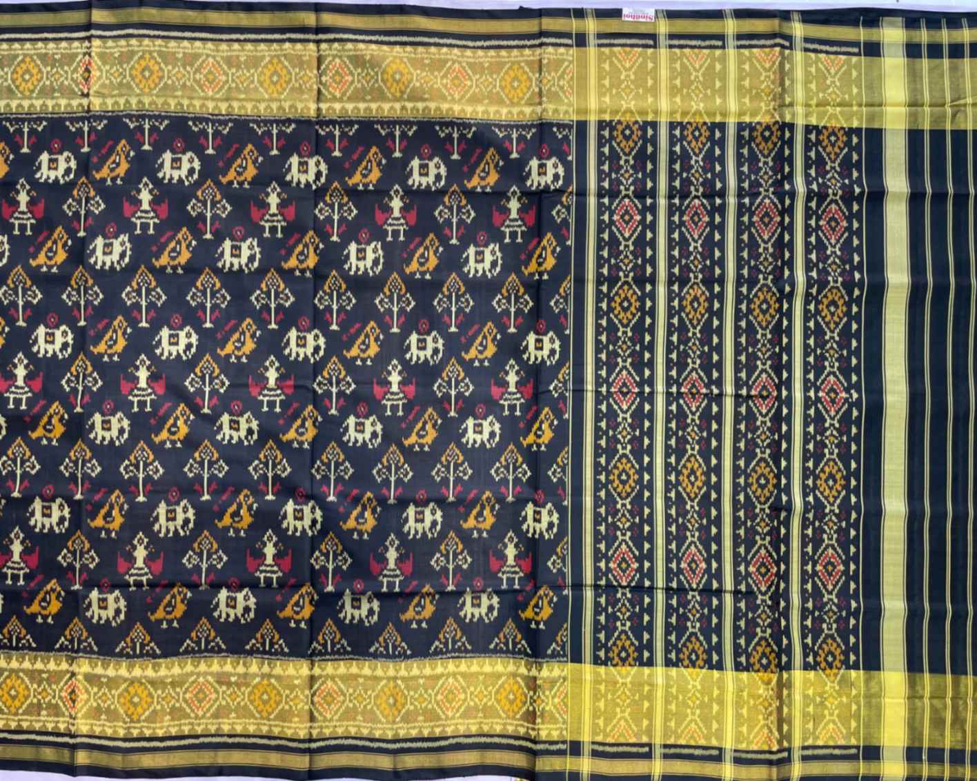 Black Narikunj Tissue Border patola Saree - SindhoiPatolaArt