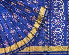 Blue Flower Designer Patola - SindhoiPatolaArt