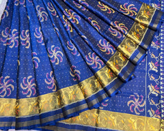 Blue Flower Designer Patola - SindhoiPatolaArt