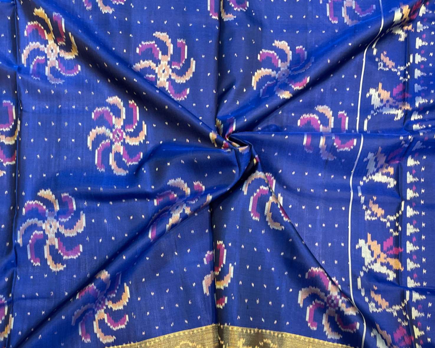 Blue Flower Designer Patola - SindhoiPatolaArt