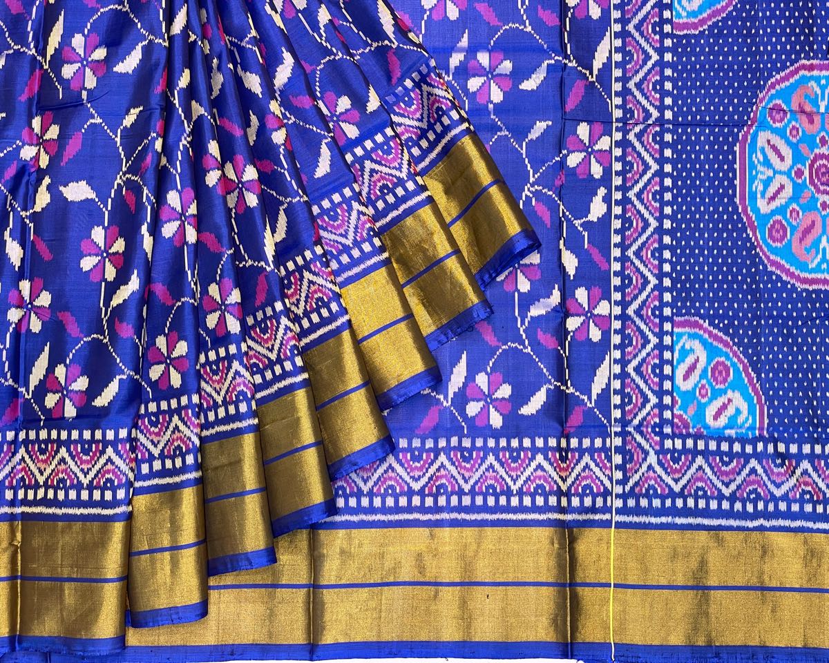 Double Tissue Border Floral Design Patola Saree - SindhoiPatolaArt