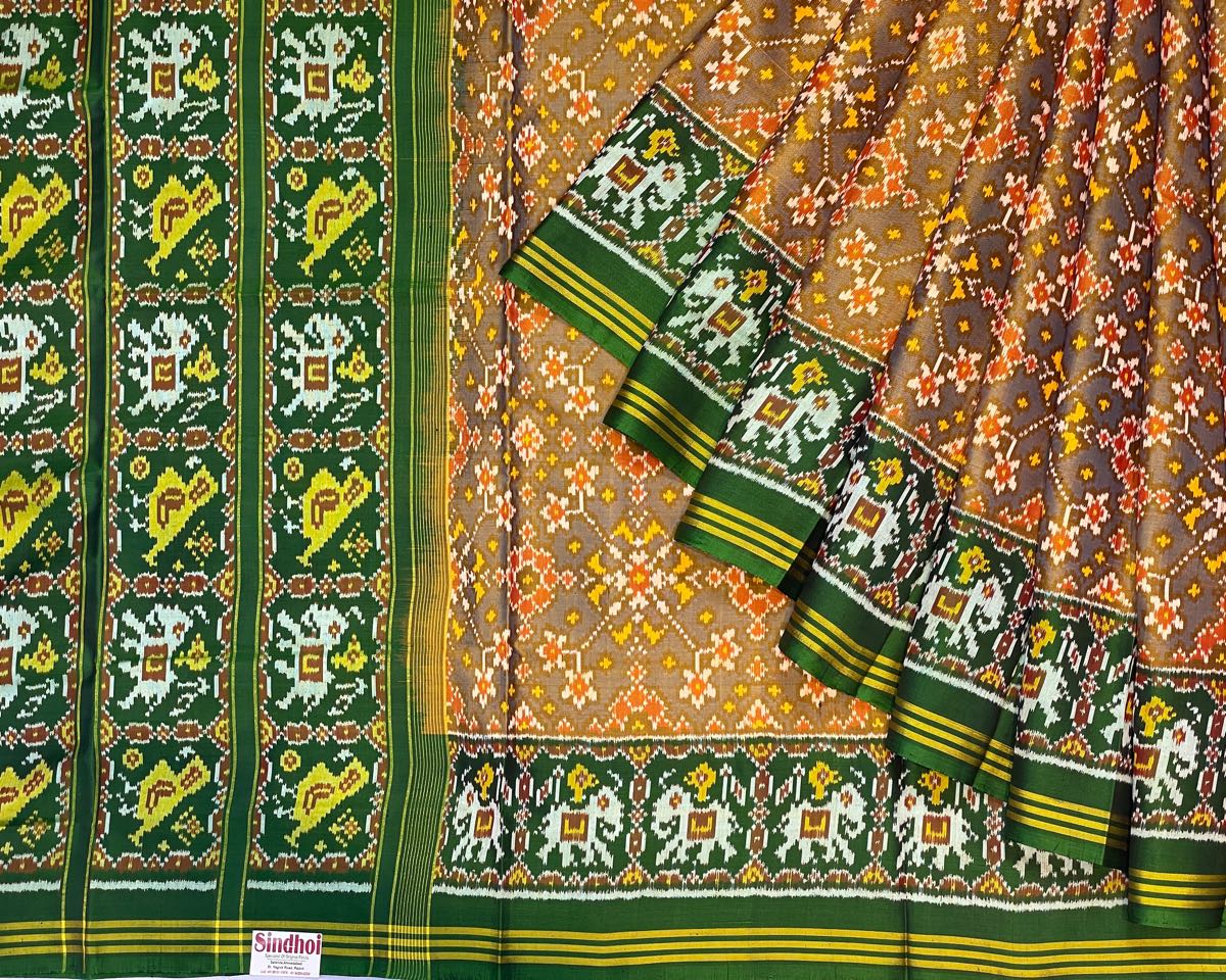 Green & golden green Patola saree - SindhoiPatolaArt