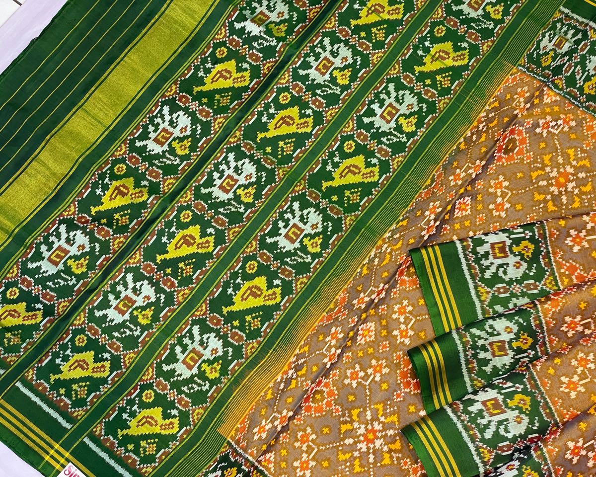 Green & golden green Patola saree - SindhoiPatolaArt
