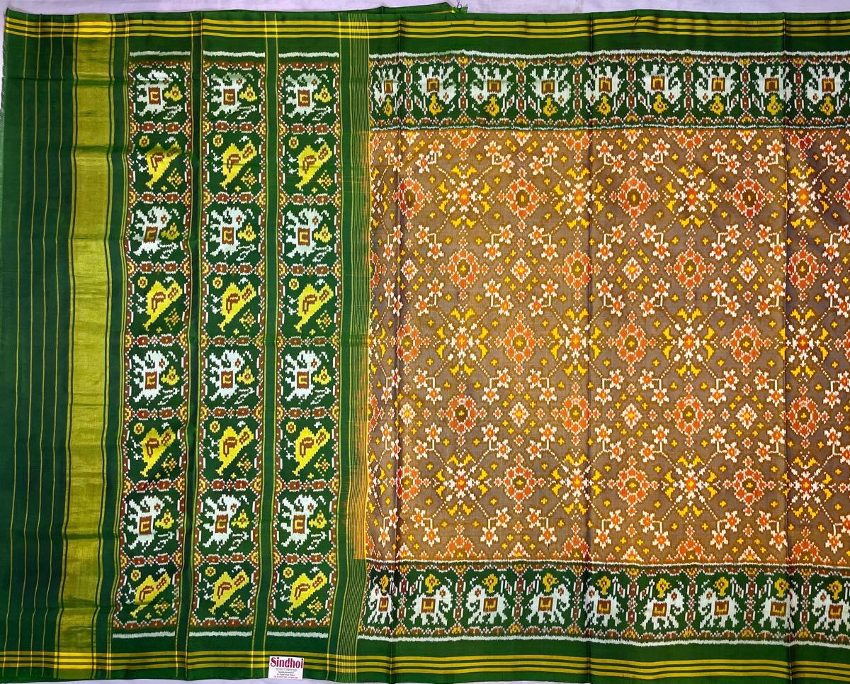 Green & golden green Patola saree - SindhoiPatolaArt
