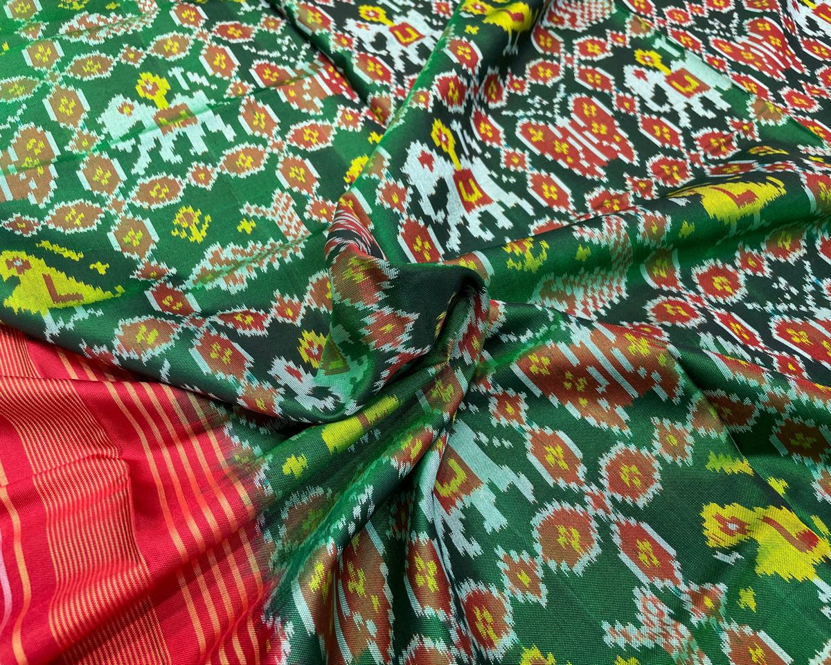 Green narikunj Sankai design Patola saree - SindhoiPatolaArt