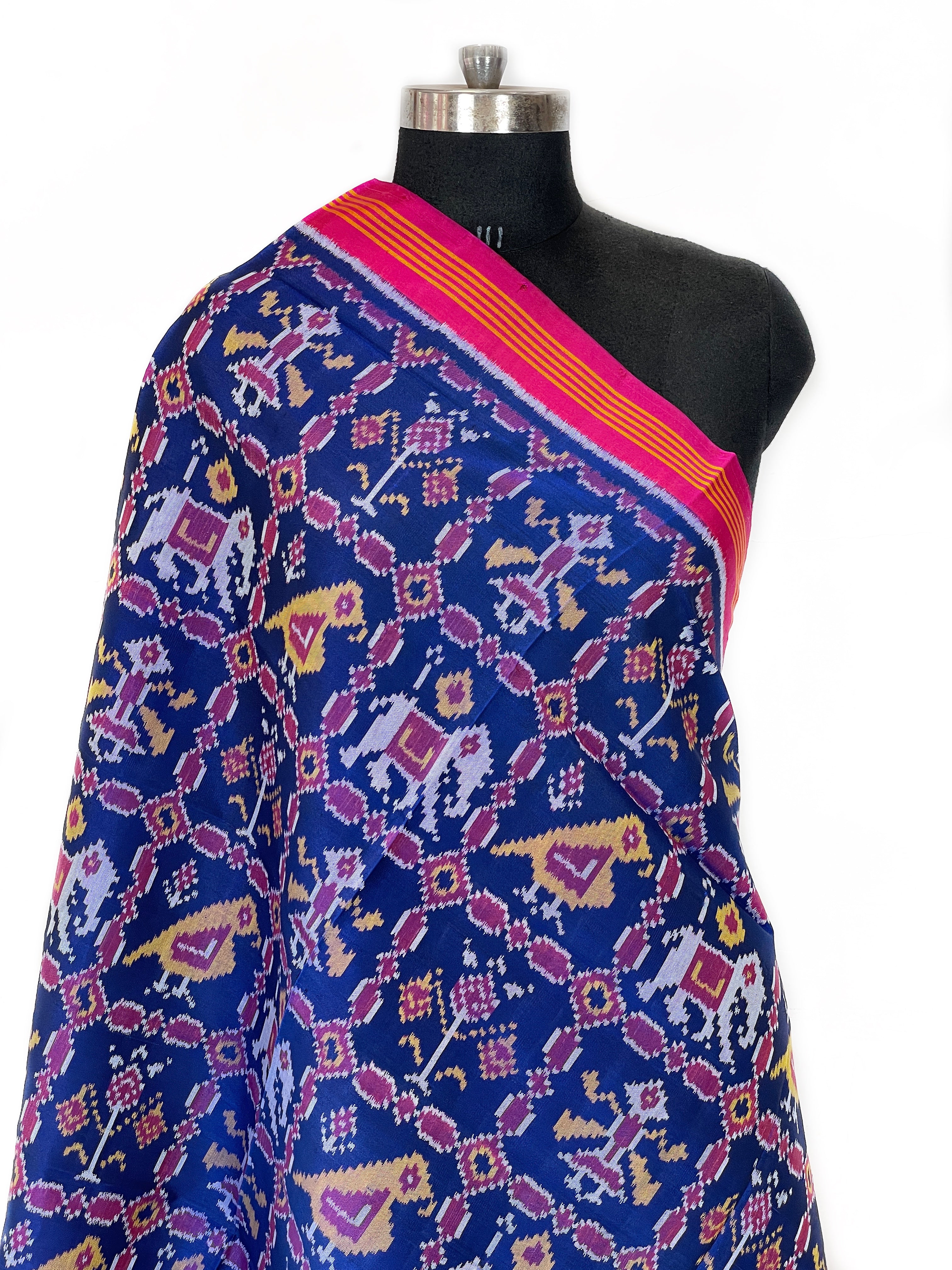 pink and blue narikunj design patola dupatta - SindhoiPatolaArt