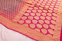 Pink and Purple georgette bandhani saree - SindhoiPatolaArt