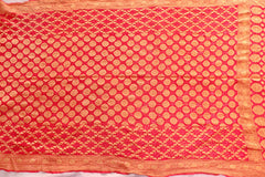 Peach red georgette bandhani saree - SindhoiPatolaArt