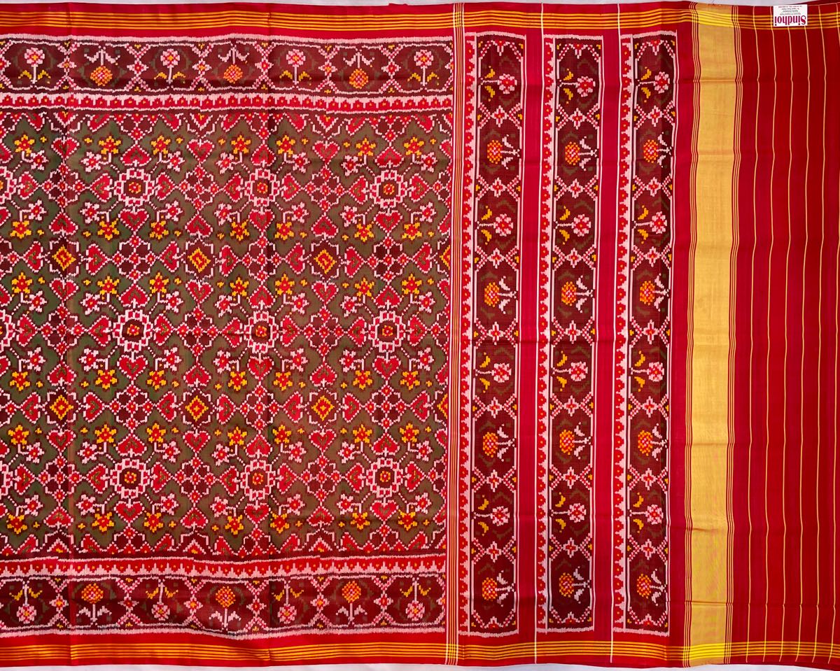 Red & Green Manekchowk Designer Patola - SindhoiPatolaArt