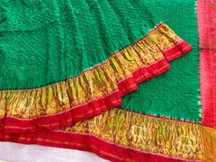 Red and  green patola with bandhej saree - SindhoiPatolaArt