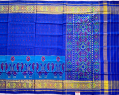 Blue Dot with Peacock Scut Border Designer Patola - SindhoiPatolaArt