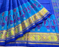 Blue Dot with Peacock Scut Border Designer Patola - SindhoiPatolaArt