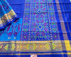 Blue Dot with Peacock Scut Border Designer Patola - SindhoiPatolaArt