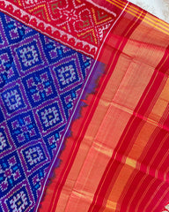 Red & Blue Panchanda Patola Dupatta - SindhoiPatolaArt