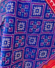Red & Blue Panchanda Patola Dupatta - SindhoiPatolaArt