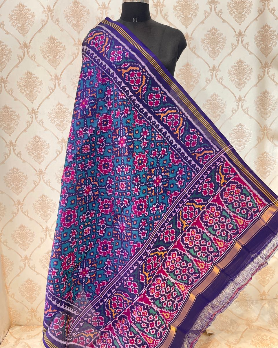 Blue & Turquoise Navratan Patola Dupatta - SindhoiPatolaArt