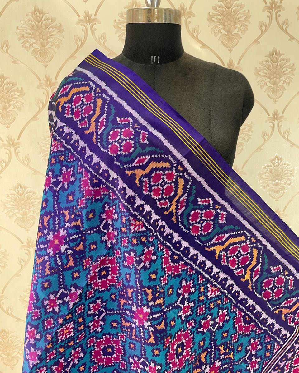 Blue & Turquoise Navratan Patola Dupatta - SindhoiPatolaArt