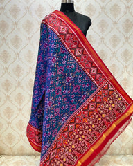 Red & Turquoise Navratan Patola Dupatta - SindhoiPatolaArt