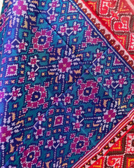 Red & Turquoise Navratan Patola Dupatta - SindhoiPatolaArt
