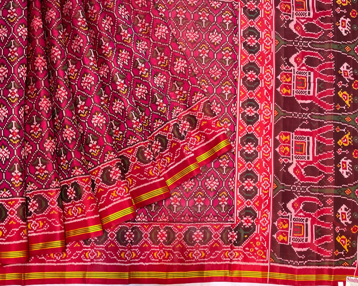 Maroon & Pink Fulkari Designer Patola - SindhoiPatolaArt