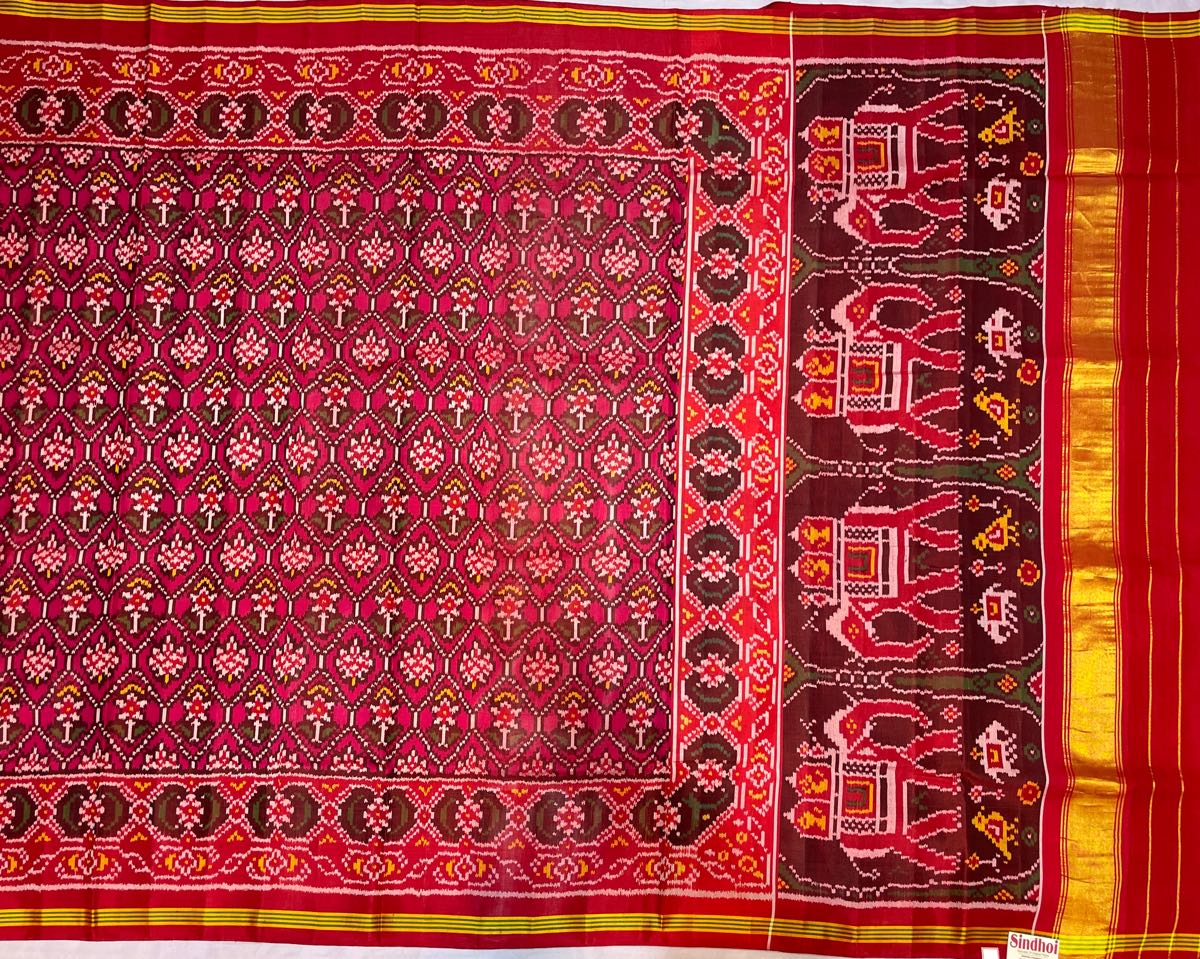 Maroon & Pink Fulkari Designer Patola - SindhoiPatolaArt