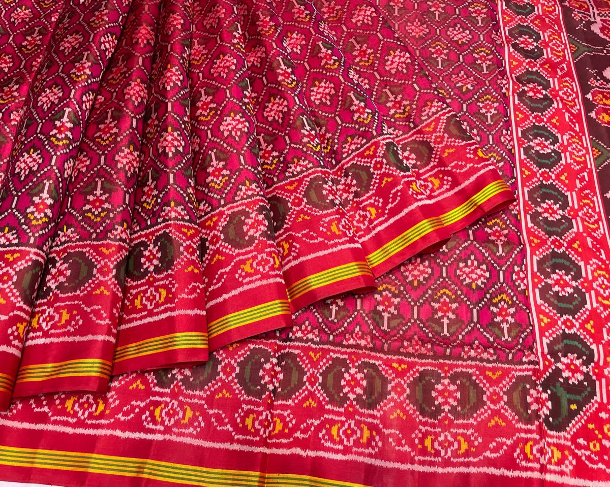 Maroon & Pink Fulkari Designer Patola - SindhoiPatolaArt