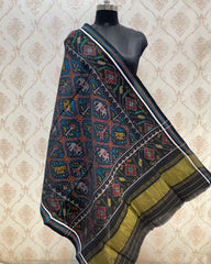 Black & Blue Narikunj Patola Shawl - SindhoiPatolaArt