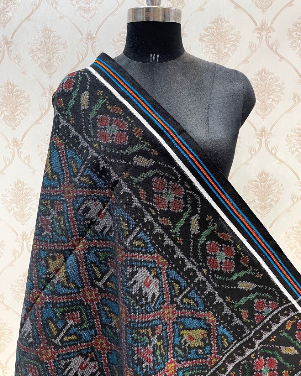 Black & Blue Narikunj Patola Shawl SindhoiPatolaArt