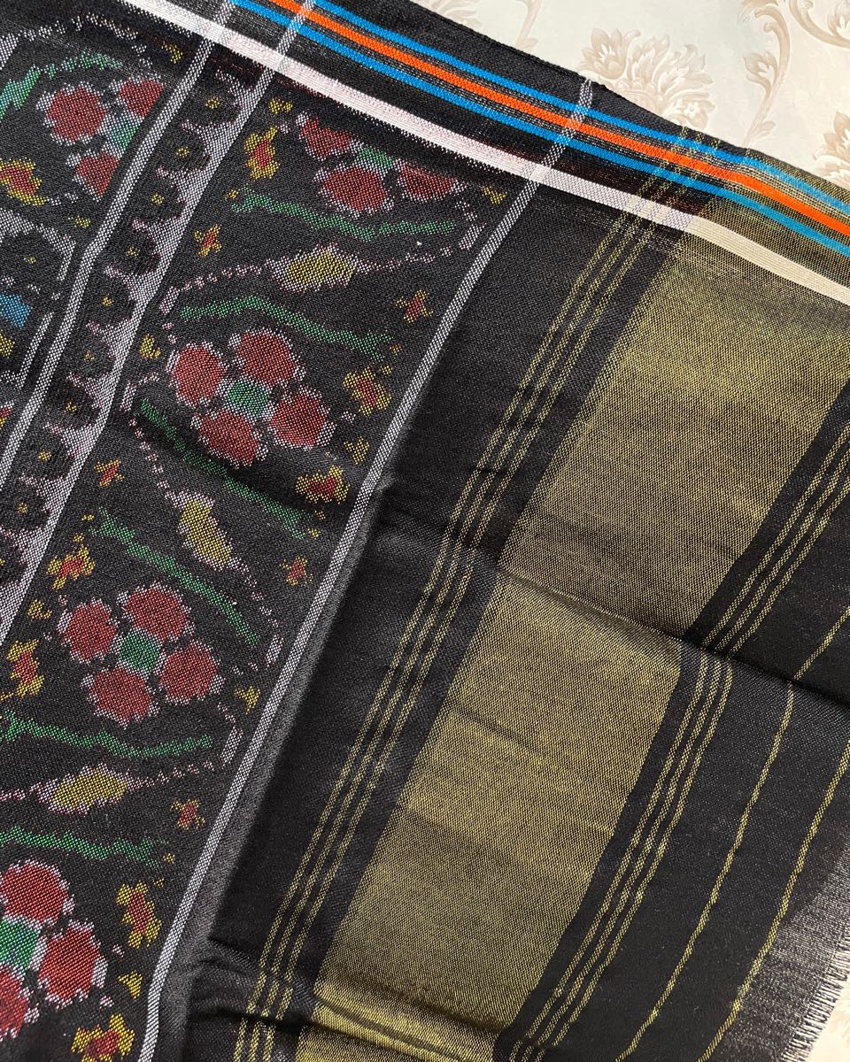 Black & Blue Narikunj Patola Shawl - SindhoiPatolaArt