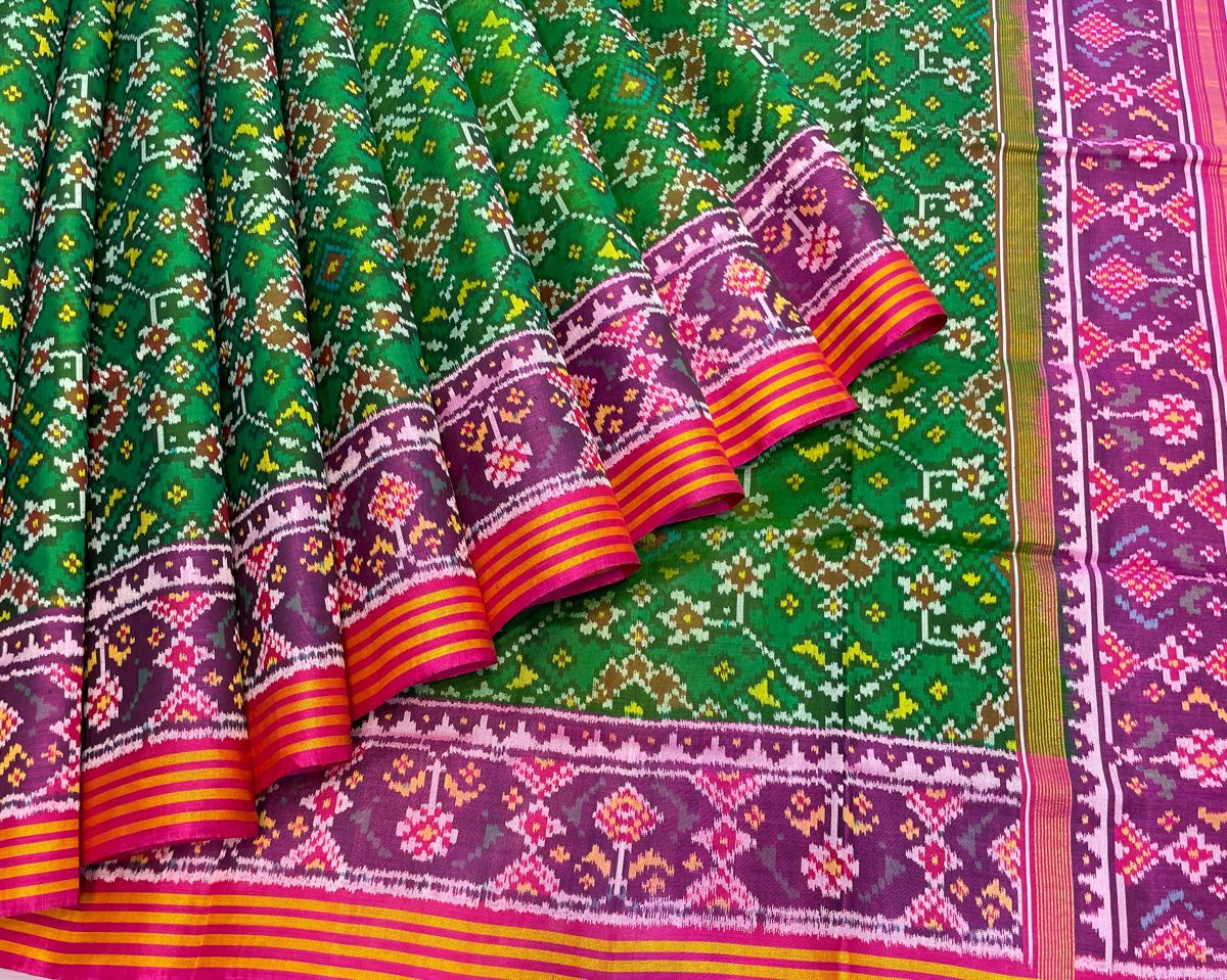 Pink & Green Navratan Patola Saree - SindhoiPatolaArt