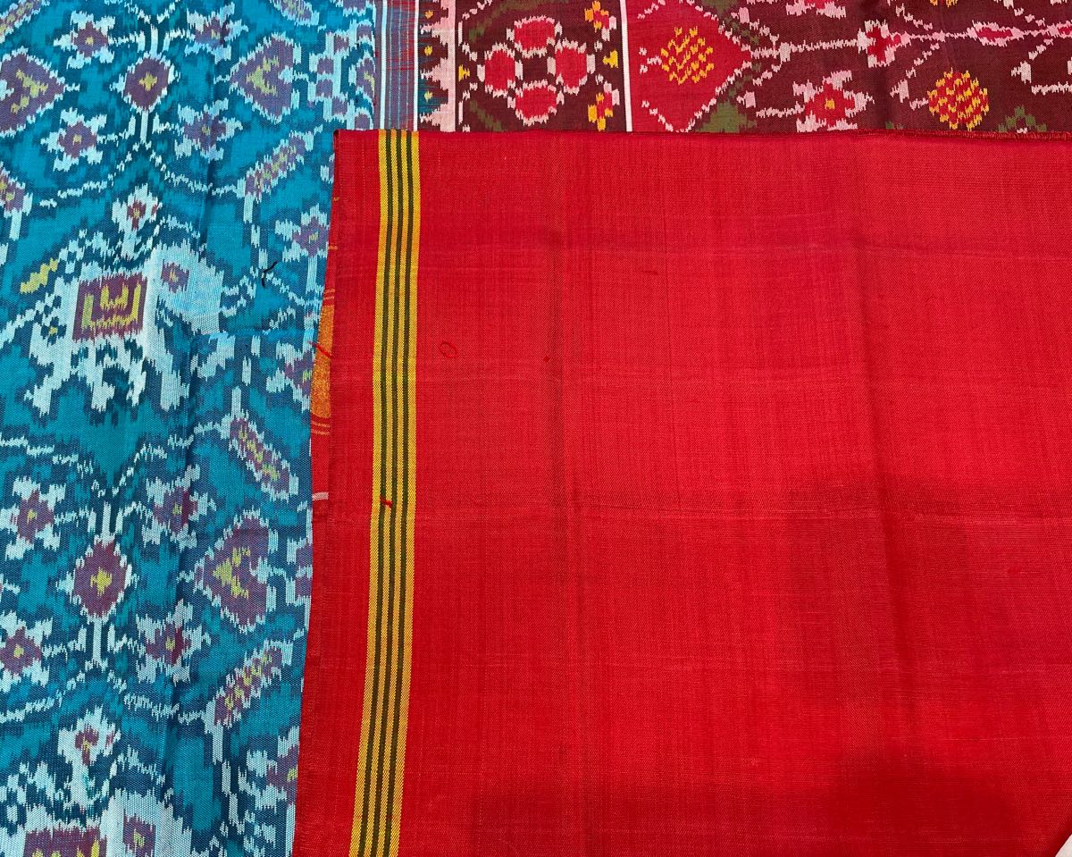Red & Sky Blue Manekchowk Elephant Patola Saree - SindhoiPatolaArt