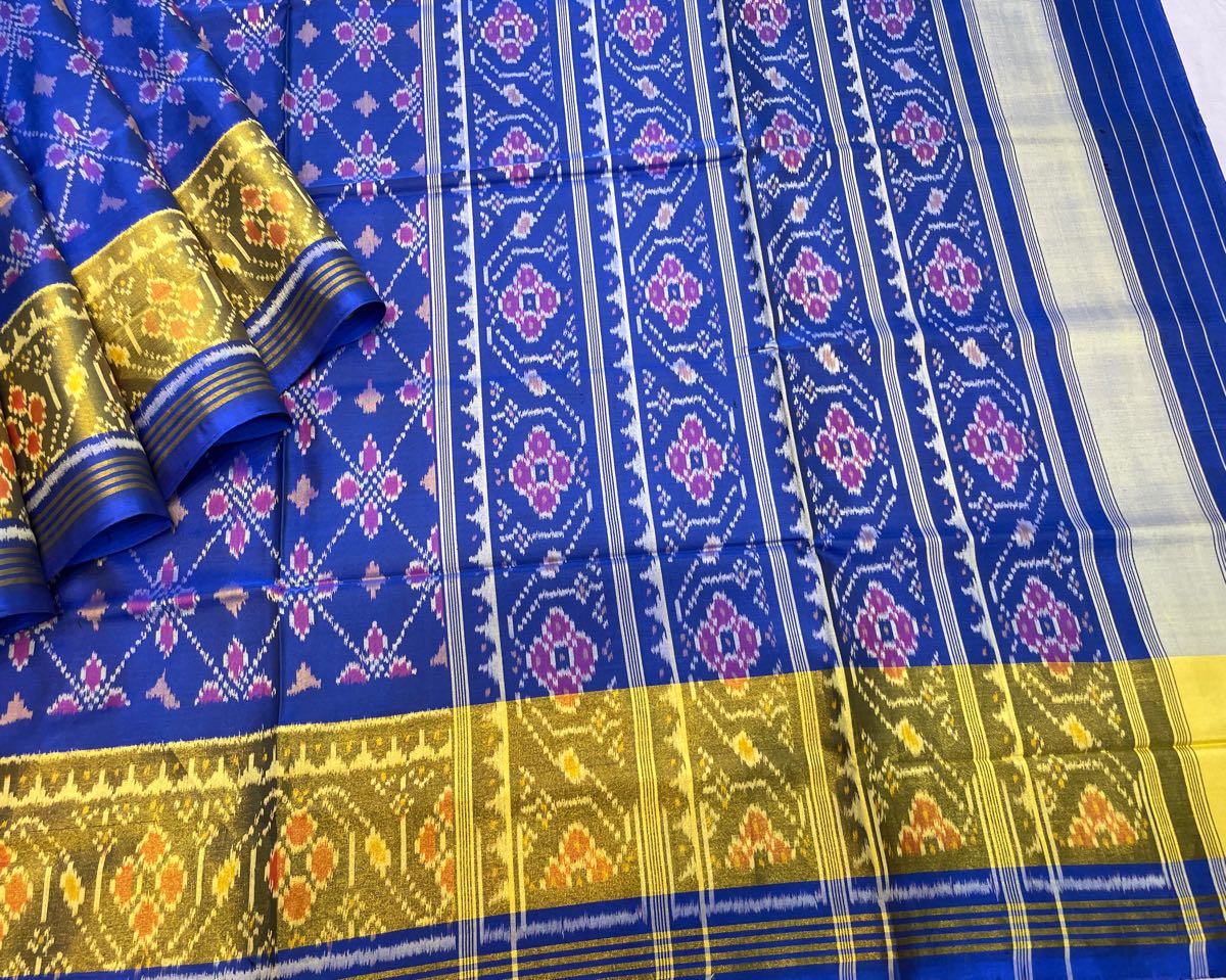 Blue Flower Designer Patola Saree - SindhoiPatolaArt