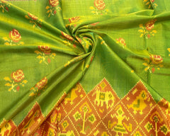 Orange & Green Flower with Narikunj Scut Border Patola Saree - SindhoiPatolaArt
