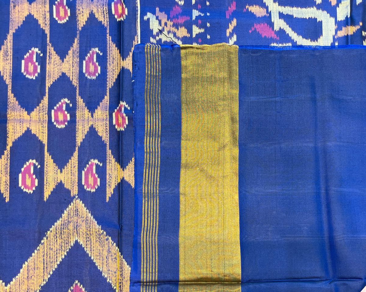 Blue Zigzag Fancy Patola Saree - SindhoiPatolaArt