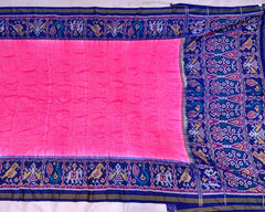 Blue & Pink Patola Bandhani - SindhoiPatolaArt