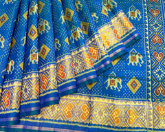 Blue Narikunj Designer Patola Saree - SindhoiPatolaArt