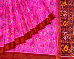 Red & Pink Peacock Designer Patola Saree - SindhoiPatolaArt