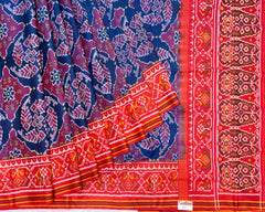 Red & Blue Fish Chhabdi Designer Patola Saree - SindhoiPatolaArt