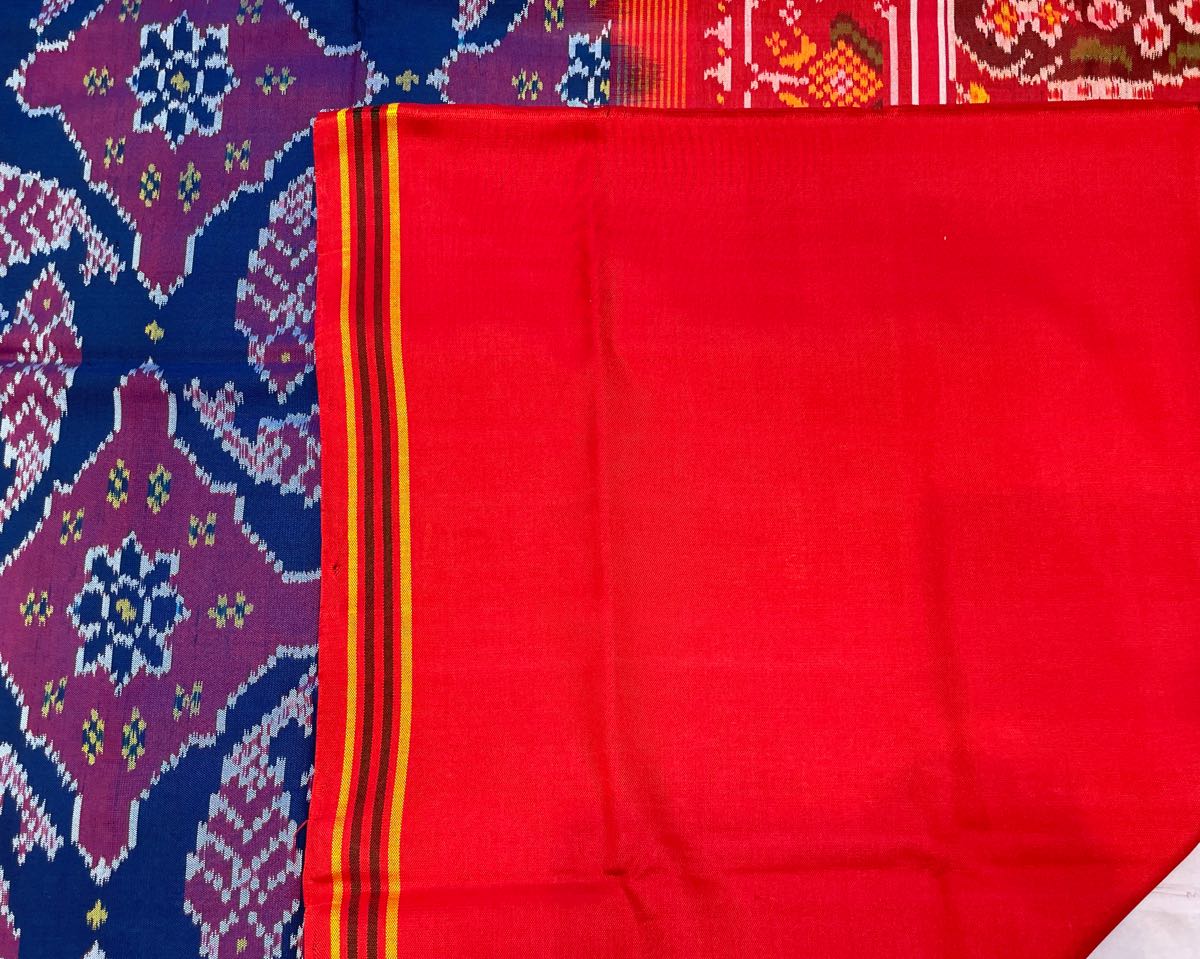 Red & Blue Fish Chhabdi Designer Patola Saree - SindhoiPatolaArt