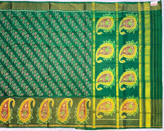 Green Leheriya Leaves with Mango Scut Border Patola Saree - SindhoiPatolaArt