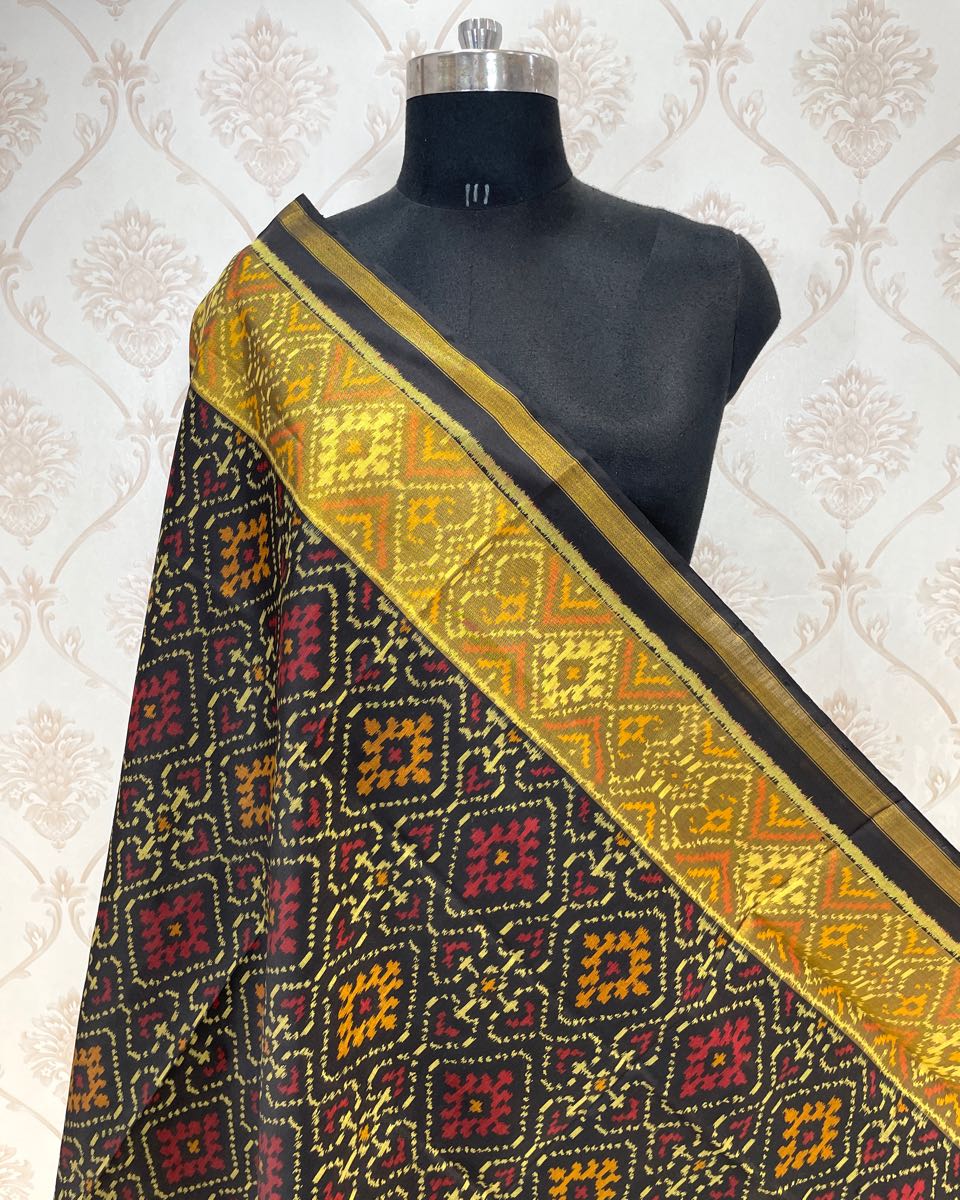 Black Panchanda Designer Patola Dupatta - SindhoiPatolaArt