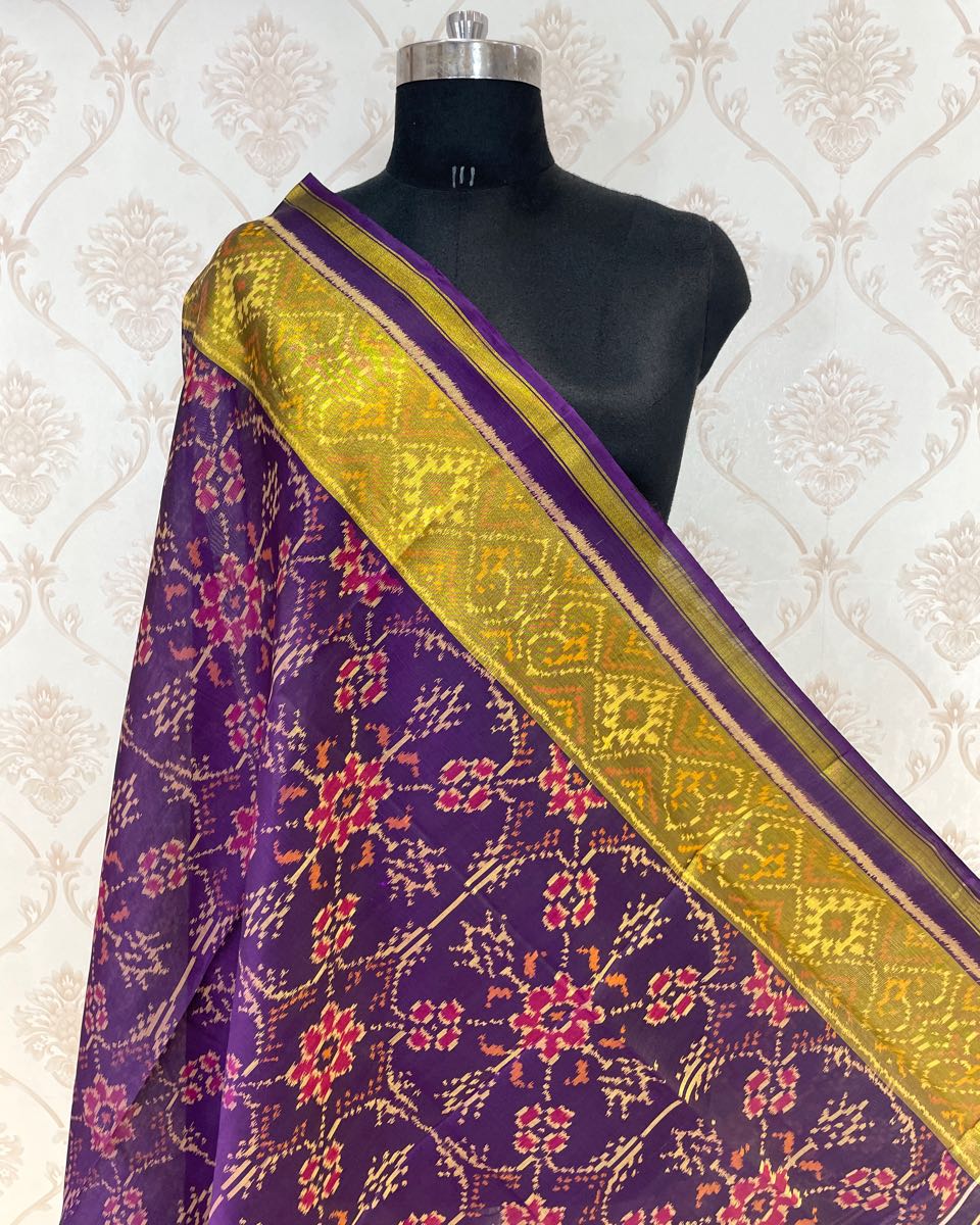 Purple Chhabdi Designer Patola Dupatta - SindhoiPatolaArt
