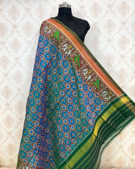 Green & Turquoise Buttonful Patola Dupatta - SindhoiPatolaArt