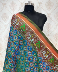 Green & Turquoise Buttonful Patola Dupatta - SindhoiPatolaArt