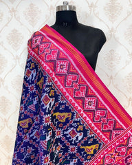 Pink & Blue Narikunj Designer Patola Dupatta - SindhoiPatolaArt