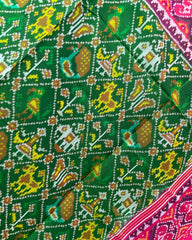 Pink & Green Narikunj Designer Patola Dupatta - SindhoiPatolaArt