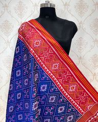 Red & Blue Panchanda Patola Dupatta - SindhoiPatolaArt
